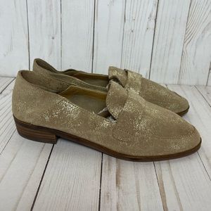 Lucky Brand Gold Distressed Loafers Flats